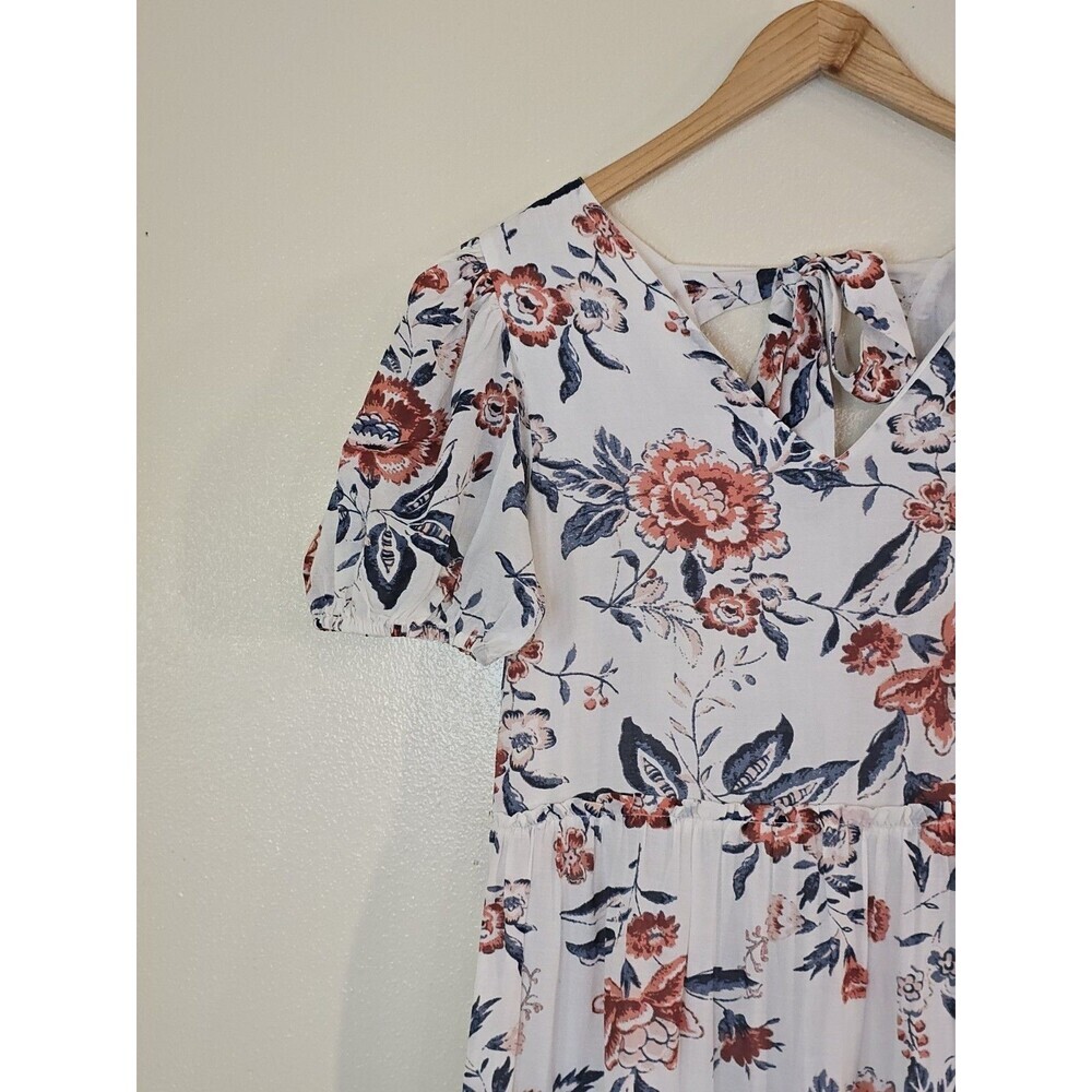 Lucky Brand Floral Tiered Midi Dress Puff Sleeve Cotton Blend Womens Size Small - Picture 6 of 14
